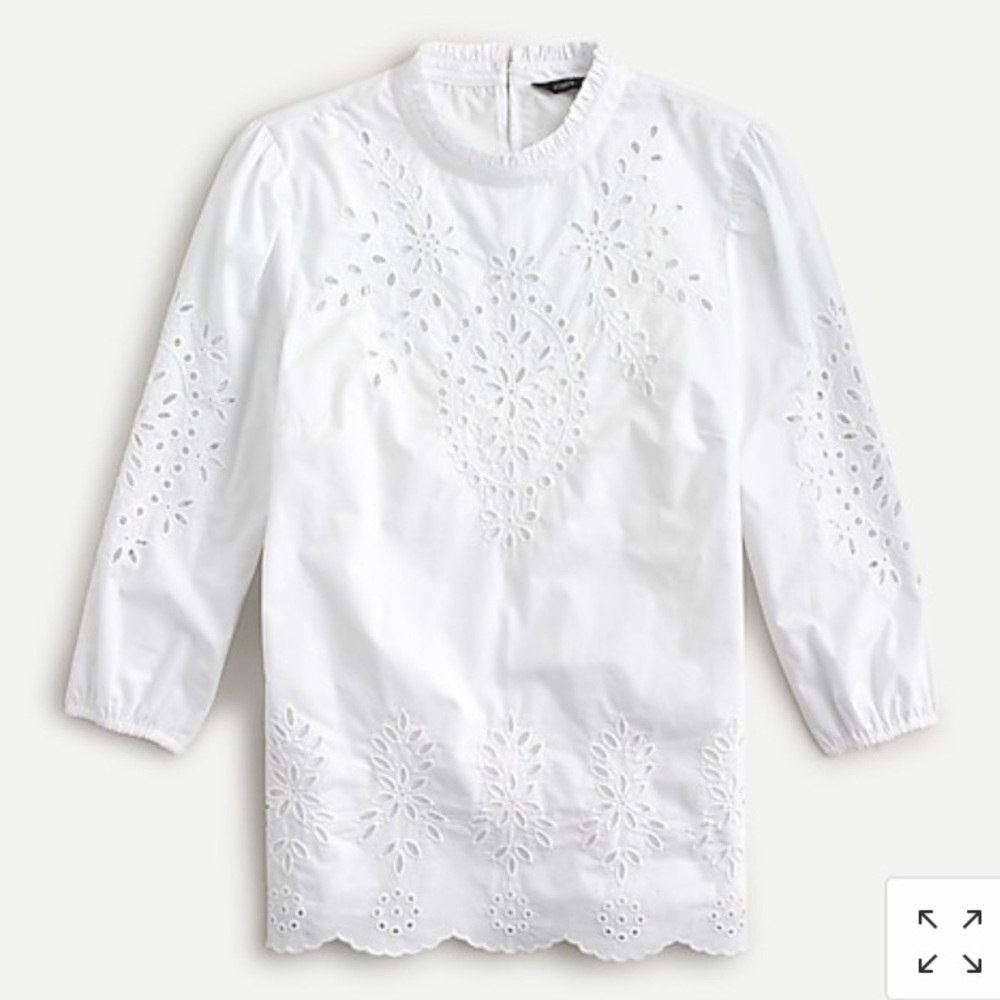 NWT J Crew Mock Cotton Poplin with Eyelet White